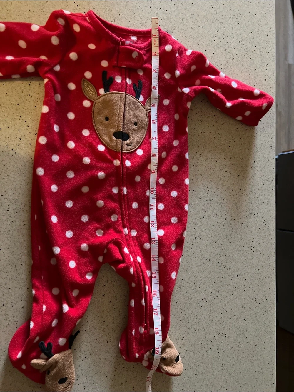Carter's Red Polka Dot Reindeer Fleece Footed One-Piece
